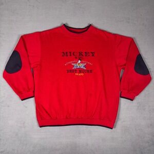 Vintage 90s Mickey & Co Disney Best Mouse Brand Sweatshirt Elbow Patches Red L